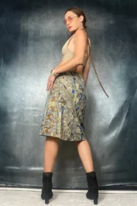 Quincey Patterned DIVER Material LYCRA Knee Highs Skirt - Image 2