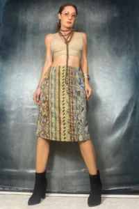 Quincey Patterned DIVER Material LYCRA Knee Highs Skirt - Image 3