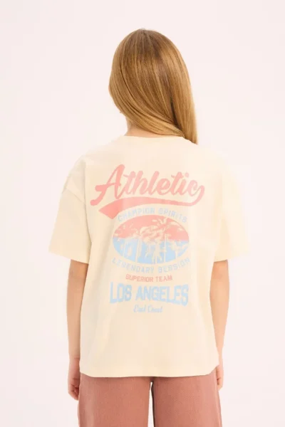 DeFacto Oversize Wide Fit Crew Neck Printed Short Sleeve T-Shirt Girls