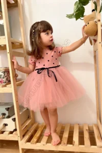 penu baby kids Dusty Rose Polka Dot Tutu Short Sleeve Baby Girl Dress - Emily