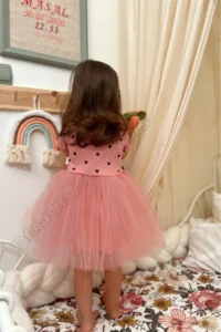 penu baby kids Dusty Rose Polka Dot Tutu Short Sleeve Baby Girl Dress - Emily - Image 2