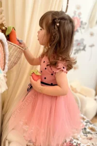 penu baby kids Dusty Rose Polka Dot Tutu Short Sleeve Baby Girl Dress - Emily - Image 4