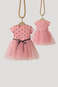penu baby kids Dusty Rose Polka Dot Tutu Short Sleeve Baby Girl Dress - Emily - Image 5
