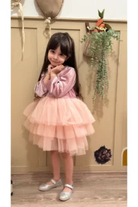 penu baby kids Powder Velvet Fabric Skirt Layered Baby Girl Dress - Image 4