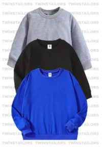 twins tailors Unprinted Fleece Inside 3 Pack Unisex Gray-Blue-Black Crew Neck Children's School Sweatshirt