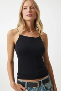 Happiness İstanbul Women Black White Yarn Sleeveless 2 Sets Knitting Blouse - Image 2