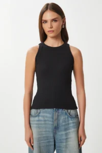 Lovelyİstanbul Pack of 3 Ribbed Knitted Undershirt  BLACK AND WHITE - Image 3