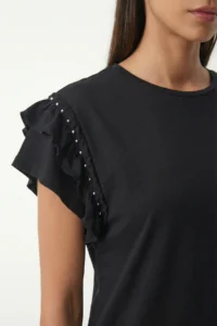 Lovelyİstanbul with flywheel Bead Detailed Knitting T-shirt  Black - Image 4
