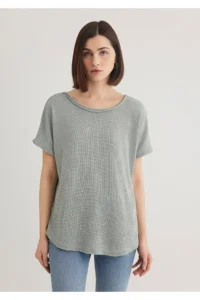 Mavi Textured Green Basic T-Shirt Loose Fit / Loose Fit -81325 - Image 4