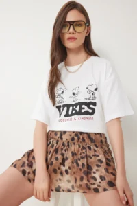 Lovelyİstanbul Leopard Patterned Siphon Shorts Skirt Beige - Image 2