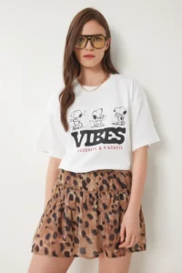 Lovelyİstanbul Leopard Patterned Siphon Shorts Skirt Beige - Image 3