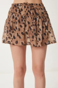 Lovelyİstanbul Leopard Patterned Siphon Shorts Skirt Beige - Image 4