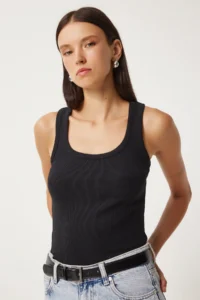Lovelyİstanbul Ribbed Thick Sleeveless Knitting Tank Top Black