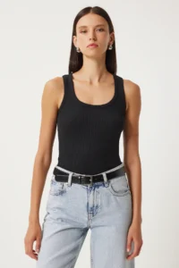 Lovelyİstanbul Ribbed Thick Sleeveless Knitting Tank Top Black - Image 2