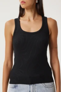 Lovelyİstanbul Ribbed Thick Sleeveless Knitting Tank Top Black - Image 3