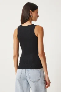 Lovelyİstanbul Ribbed Thick Sleeveless Knitting Tank Top Black - Image 5