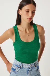 Lovelyİstanbul Ribbed Thick Sleeveless Knitting Tank Top Green