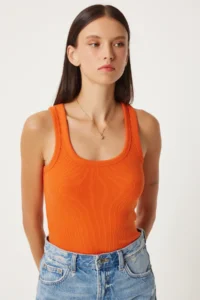 Lovelyİstanbul Ribbed Thick Sleeveless Knitting Tank Top ORANJ - Image 2