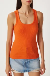 Lovelyİstanbul Ribbed Thick Sleeveless Knitting Tank Top ORANJ - Image 4