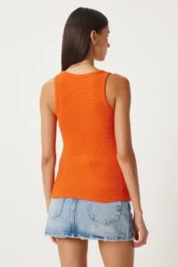Lovelyİstanbul Ribbed Thick Sleeveless Knitting Tank Top ORANJ - Image 6