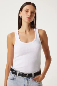 Lovelyİstanbul 2-Piece Ribbed Thick Strap Knitted Undershirt BLACK WHITE - Image 4