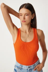 Lovelyİstanbul 2-Piece Ribbed Thick Strap Knitted Undershirt GREEN ORANGE - Image 2