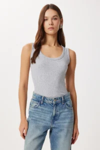 Lovelyİstanbul 2-Piece Ribbed Thick Strap Knitted Undershirt  GRAY MELANGE WHITE - Image 2