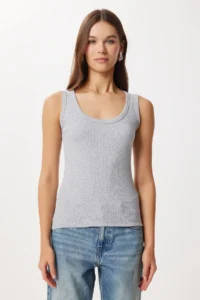 Lovelyİstanbul 2-Piece Ribbed Thick Strap Knitted Undershirt  GRAY MELANGE WHITE - Image 3