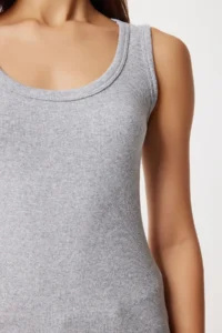 Lovelyİstanbul 2-Piece Ribbed Thick Strap Knitted Undershirt  GRAY MELANGE WHITE - Image 4