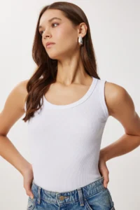 Lovelyİstanbul 2-Piece Ribbed Thick Strap Knitted Undershirt  GRAY MELANGE WHITE - Image 5