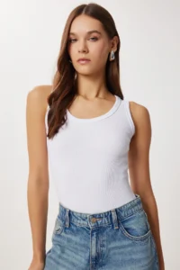 Lovelyİstanbul 2-Piece Ribbed Thick Strap Knitted Undershirt  GRAY MELANGE WHITE - Image 6