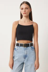 Happiness İstanbul Women Black Thread Sleeveless Knitting Bustier - Image 2