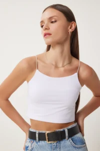 Happiness İstanbul Women White Yarn Sleeveless Knitting Bustier - Image 2