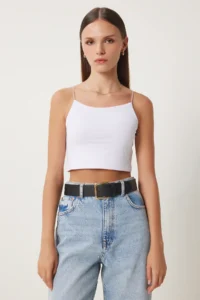 Happiness İstanbul Women White Yarn Sleeveless Knitting Bustier - Image 3