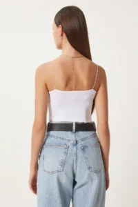 Happiness İstanbul Women White Yarn Sleeveless Knitting Bustier - Image 5