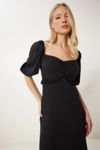 Happiness İstanbul Women Black Tasseled Crinkle Knitting Dress - Image 4