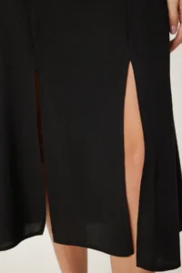 Happiness İstanbul Women Black Tasseled Crinkle Knitting Dress - Image 5