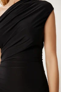 Happiness İstanbul Women's Black Gathered Saran Mini Sandy Dress - Image 4