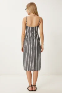 Happiness İstanbul Women's Anthracite Bone Strap Striped Summer Dress - Image 5