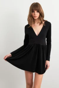 Cool & Sexy Women Black V-neck Mini Dress