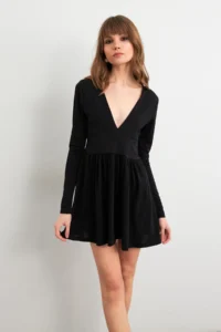 Cool & Sexy Women Black V-neck Mini Dress - Image 3