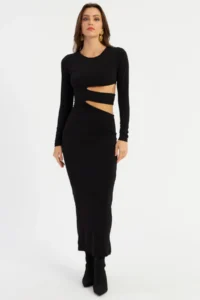 Cool & Sexy Women Black Low-cut Maxi New Year Dress - Image 2