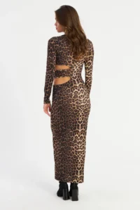Cool & Sexy Women's Camel-Black Low-cut Leopard Maxi New Year Dress - Image 6