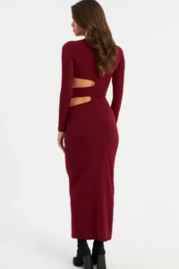 Cool & Sexy Women Burgundy Low-cut Maxi Dress - Image 5