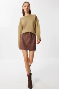Lovelyİstanbul Mini Suede Skirt  Brown
