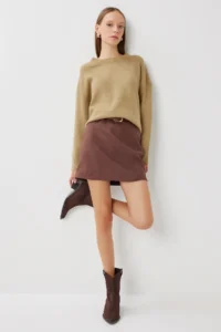 Lovelyİstanbul Mini Suede Skirt  Brown - Image 2