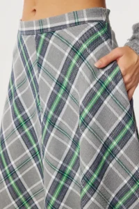 Lovelyİstanbul Checkered Midi flared Skirt  Gray Green - Image 5