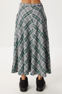 Lovelyİstanbul Checkered Midi flared Skirt  Gray Green - Image 6