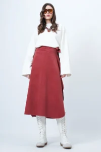 Trend Alaçatı Stili Women's Brick Asymmetrical Cut Waist Tie Detailed Skirt Alc-X14690 - Image 2