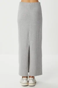 Lovelyİstanbul slit soft Knitting Skirt  Gray MELANJ - Image 7